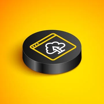 Isometric line Cloud upload icon isolated on yellow background. Black circle  Stock Illustration
