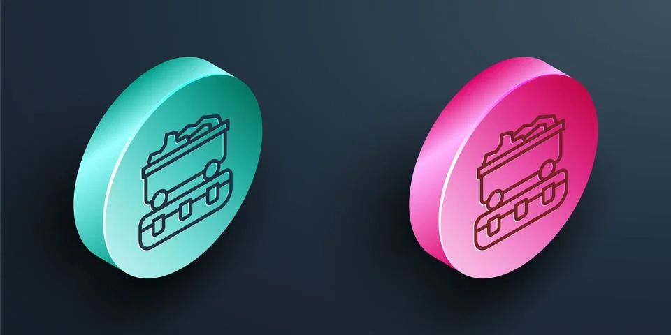 Isometric line Coal train wagon icon isolated on black background. Rail Illustrazione stock