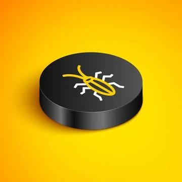 Isometric line Cockroach icon isolated on yellow background. Black circle b.. Illustrazione stock