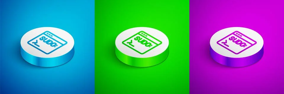 Isometric line Code terminal icon isolated on blue, green and purple background Stock Illustration