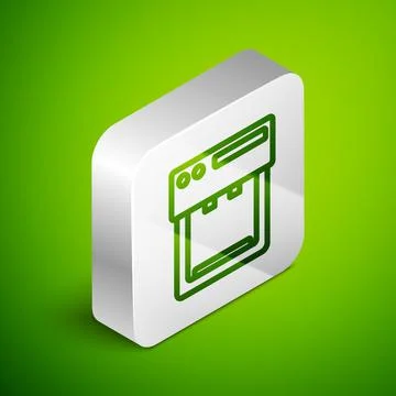 Isometric line Coffee machine icon isolated on green background. Silver square 스톡 일러스트