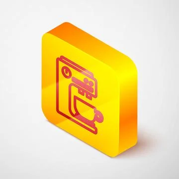 Isometric line Coffee machine icon isolated on grey background. Yellow square Stock Illustration