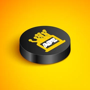 Isometric line Computer api interface icon isolated on yellow background Stock Illustration