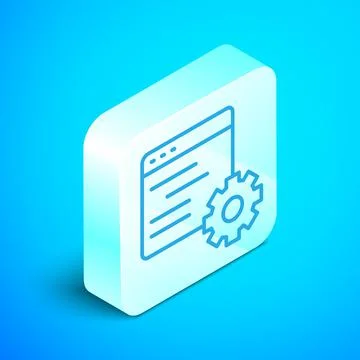 Isometric line Computer api interface icon isolated on blue background Stock Illustration