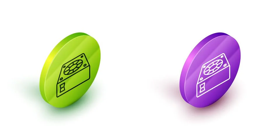 Isometric line Computer cooler icon isolated on white background. PC hardware 스톡 일러스트