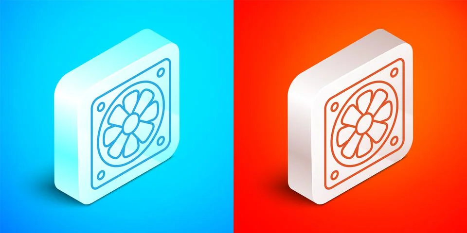 Isometric line Computer cooler icon isolated on blue and red background. PC h Stock Illustration