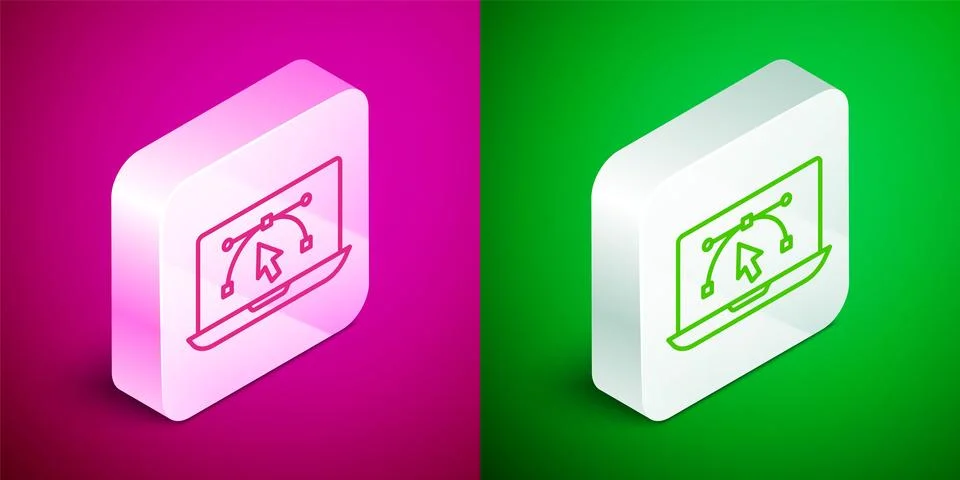 Isometric line Computer display with vector design program icon isolated on.. Stock Illustration