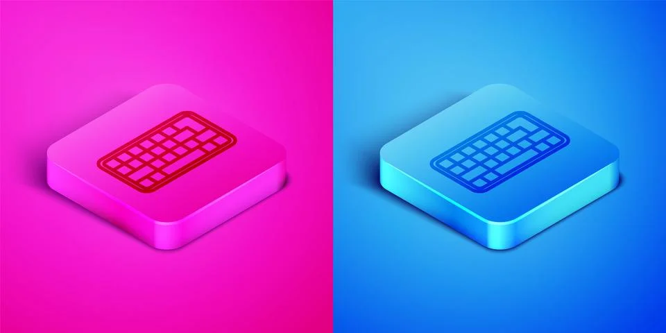 Isometric line Computer keyboard icon isolated on pink and blue background... Stock Illustration