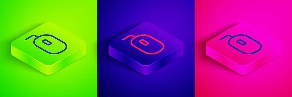 Isometric line Computer mouse gaming icon isolated on green, blue and pink Stock Illustration