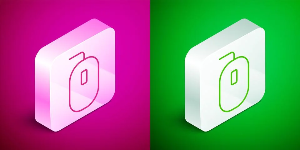 Isometric line Computer mouse gaming icon isolated on pink and green background Stock Illustration