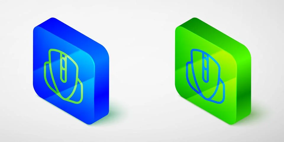 Isometric line Computer mouse gaming icon isolated on grey background. Optical Stock Illustration