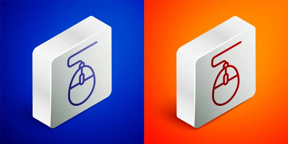 Isometric line Computer mouse gaming icon isolated on blue and orange background Stock Illustration