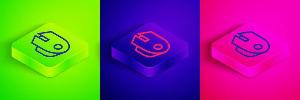 Isometric line Computer mouse gaming icon isolated on green, blue and pink Stock Illustration