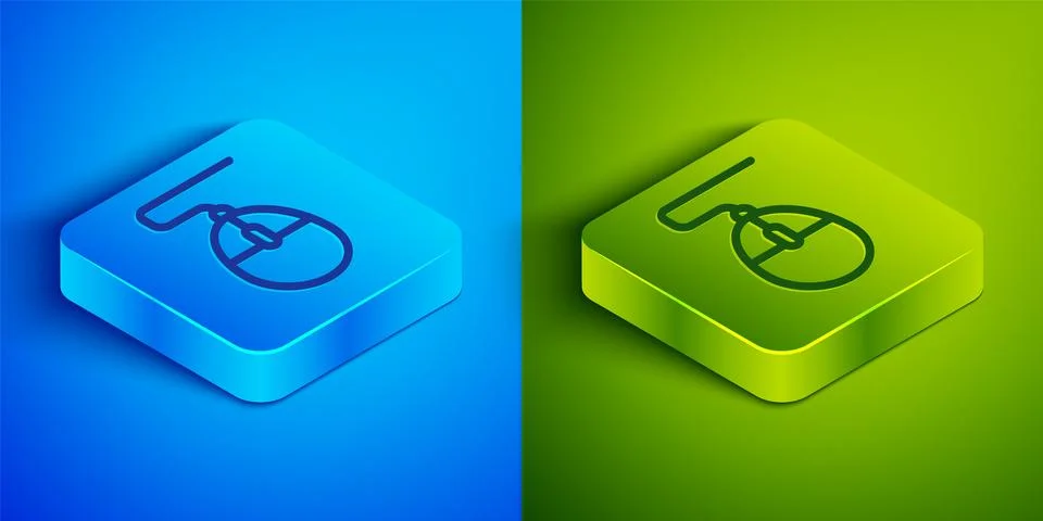 Isometric line Computer mouse gaming icon isolated on blue and green backgr.. Stock Illustration