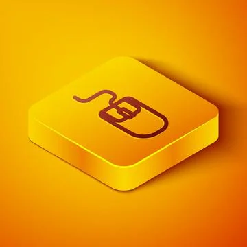 Isometric line Computer mouse icon isolated on orange background. Optical with Stock Illustration