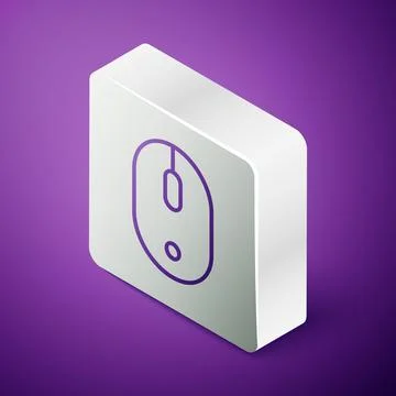 Isometric line Computer mouse icon isolated on purple background. Optical with Stock Illustration