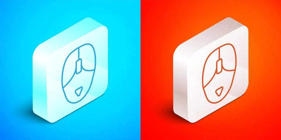 Isometric line Computer mouse icon isolated on blue and red background. Optical Stock Illustration