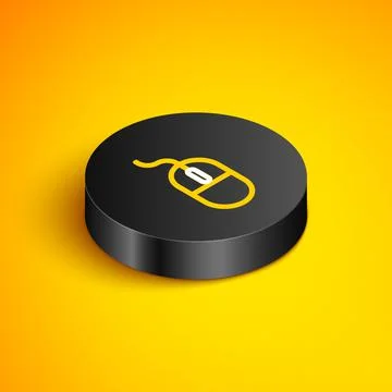 Isometric line Computer mouse icon isolated on yellow background. Optical with Stock Illustration