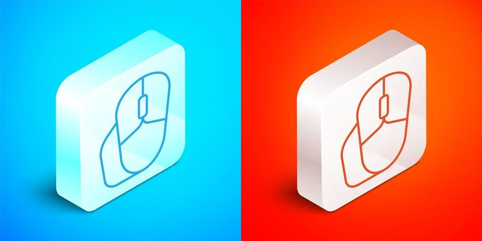Isometric line Computer mouse icon isolated on blue and red background. Optical イラスト素材