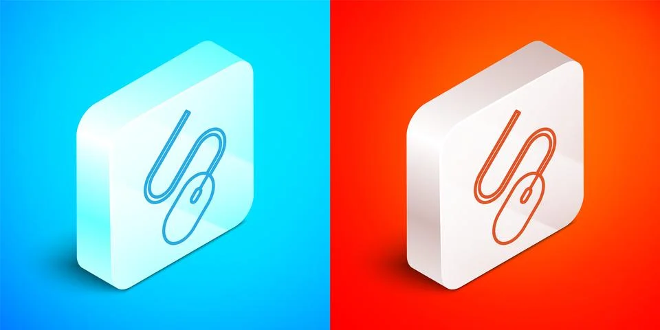 Isometric line Computer mouse icon isolated on blue and red background. Opt.. Stock Illustration