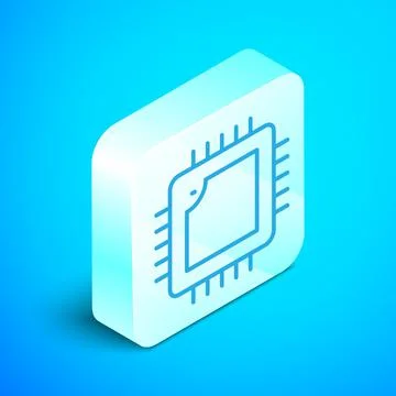 Isometric line Computer processor with microcircuits CPU icon isolated on blue イラスト素材