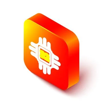 Isometric line Computer processor with microcircuits CPU icon isolated on white Stock Illustration