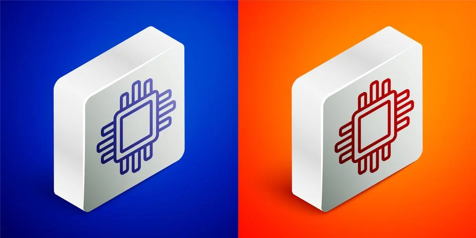 Isometric line Computer processor with microcircuits CPU icon isolated on blue イラスト素材