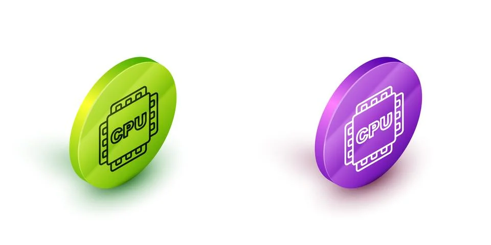 Isometric line Computer processor with microcircuits CPU icon isolated on white 库存插图