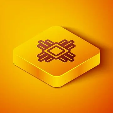 Isometric line Computer processor with microcircuits CPU icon isolated on orange Stock Illustration