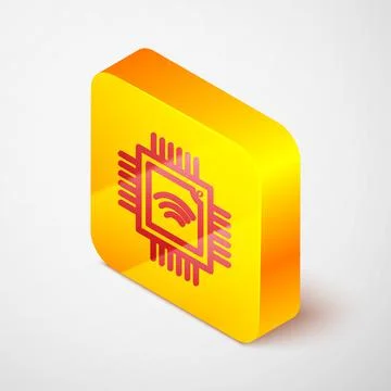 Isometric line Computer processor with microcircuits CPU icon isolated on gre Stock Illustration