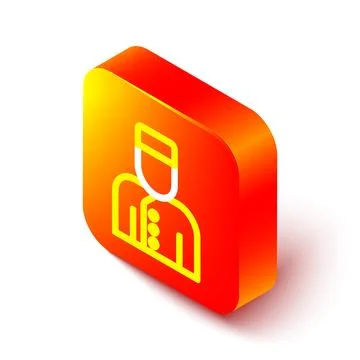 Isometric line Concierge icon isolated on white background. Orange square b.. Illustrazione stock