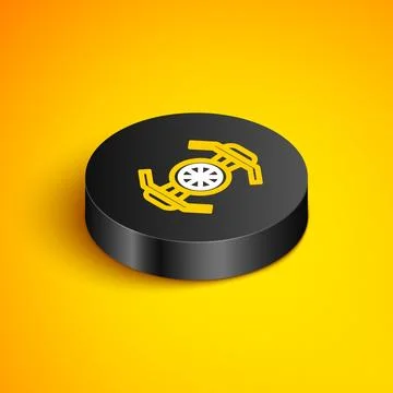 Isometric line Cosmic ship icon isolated on yellow background. Black circle.. 스톡 일러스트