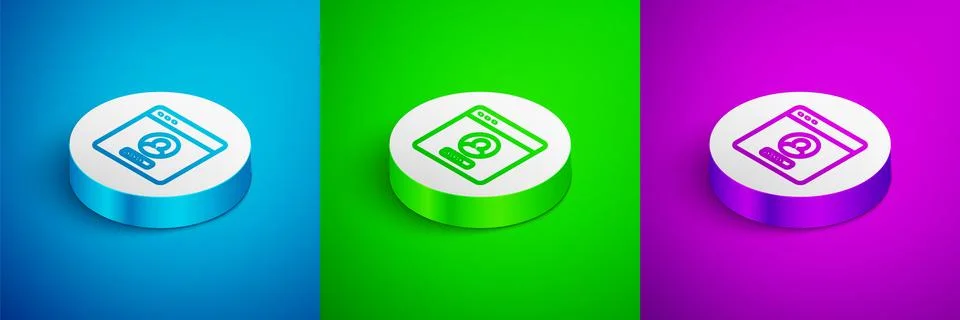 Isometric line Create account screen icon isolated on blue, green and purple Stock Illustration