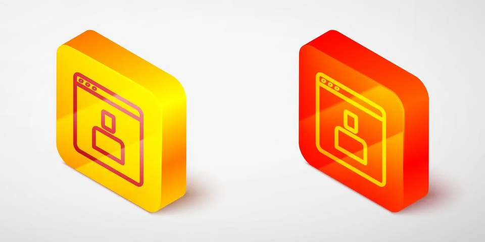 Isometric line Create account screen icon isolated on grey background. Yellow Stock Illustration