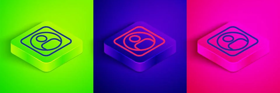 Isometric line Create account screen icon isolated on green, blue and pink Stock Illustration
