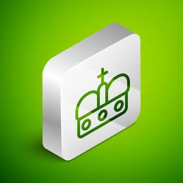 Isometric line Crown of spain icon isolated on green background. Silver squar Stock Illustration