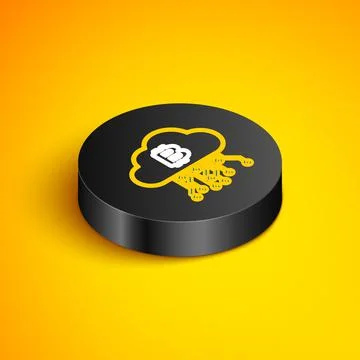 Isometric line Cryptocurrency cloud mining icon isolated on yellow background Stock Illustration