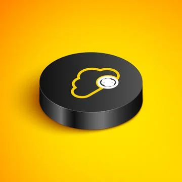 Isometric line Cryptocurrency cloud mining icon isolated on yellow background Stock Illustration