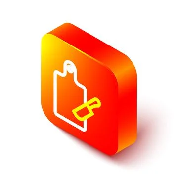 Isometric line Cutting board and knife icon isolated on white background. C.. Stock Illustration