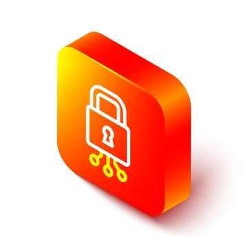 Isometric line Cyber security icon isolated on white background. Closed padlock 库存插图