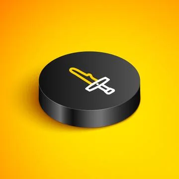 Isometric line Dagger icon isolated on yellow background. Knife icon. Sword with Stock Illustration