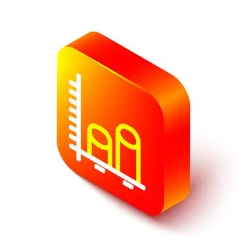 Isometric line Data analysis icon isolated on white background. Orange square Stock Illustration