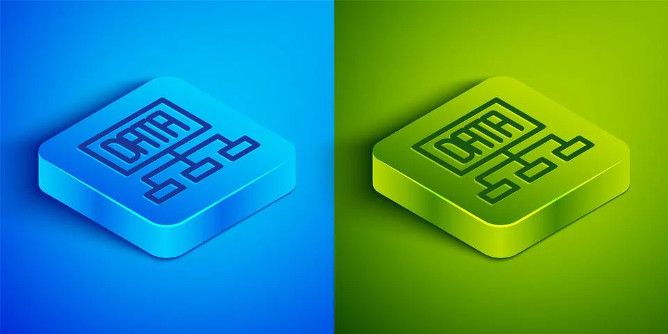 Isometric line Data analysis icon isolated on blue and green background Stock Illustration