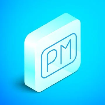 Isometric line Day time icon isolated on blue background. Time symbol. Silver Stock Illustration