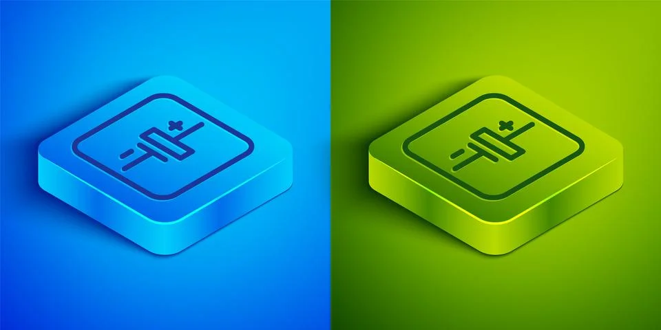 Isometric line DC voltage source icon isolated on blue and green background Stock Illustration