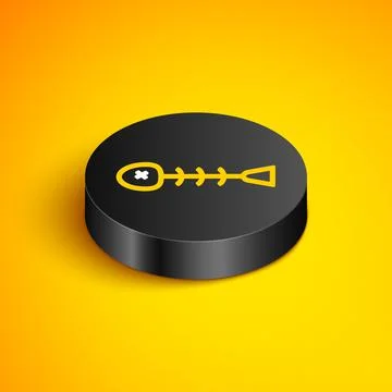 Isometric line Dead fish icon isolated on yellow background. Black circle button Stock Illustration
