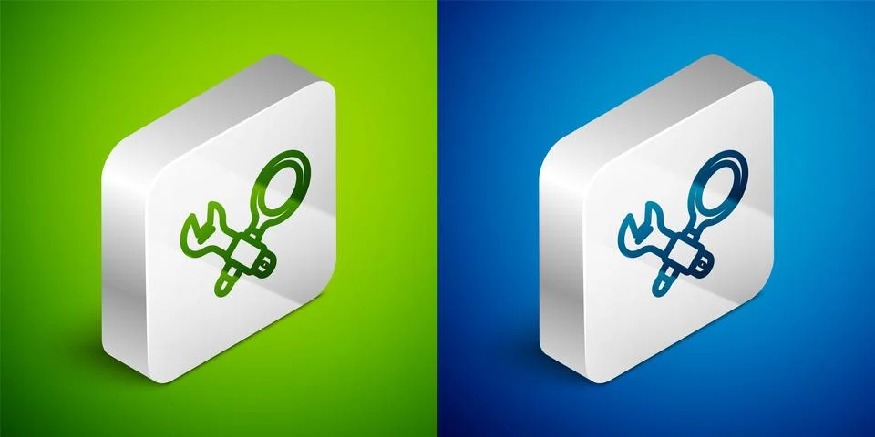 Isometric line Debugging icon isolated on green and blue background. Debugg.. Illustrazione stock