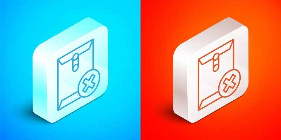 Isometric line Delete envelope icon isolated on blue and red background. Delete Stock Illustration
