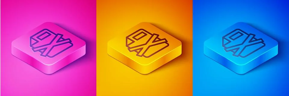 Isometric line Delete file document icon isolated on pink and orange, blue Illustrazione stock