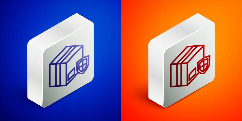Isometric line Delivery security with shield icon isolated on blue and orange 库存插图